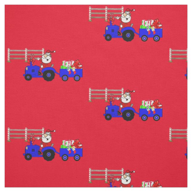 Farm Tractor Santa With Gift Trailer Fabric (Swatch)