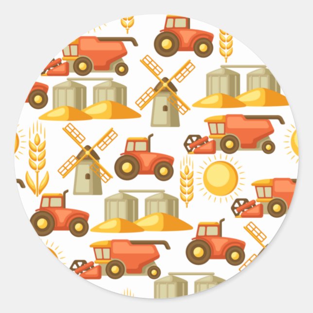Farm, Tractor, Wheat and Windmill Country Life  Classic Round Sticker (Front)