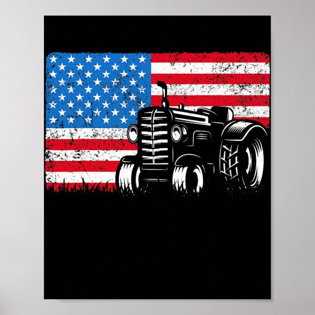 Farm Tractors American Flag Farming Tractors Poster (Front)