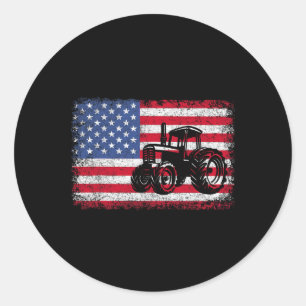 Farm Tractors Usa Flag Patriotic Farming Gift Men Classic Round Sticker