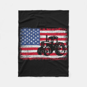 Farm Tractors Usa Flag Patriotic Farming Gift Men Fleece Blanket