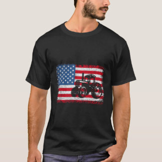 Farm Tractors Usa Flag Patriotic Farming T-Shirt