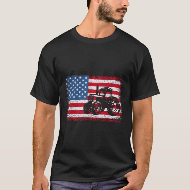 Farm Tractors Usa Flag Patriotic Farming T-Shirt (Front)