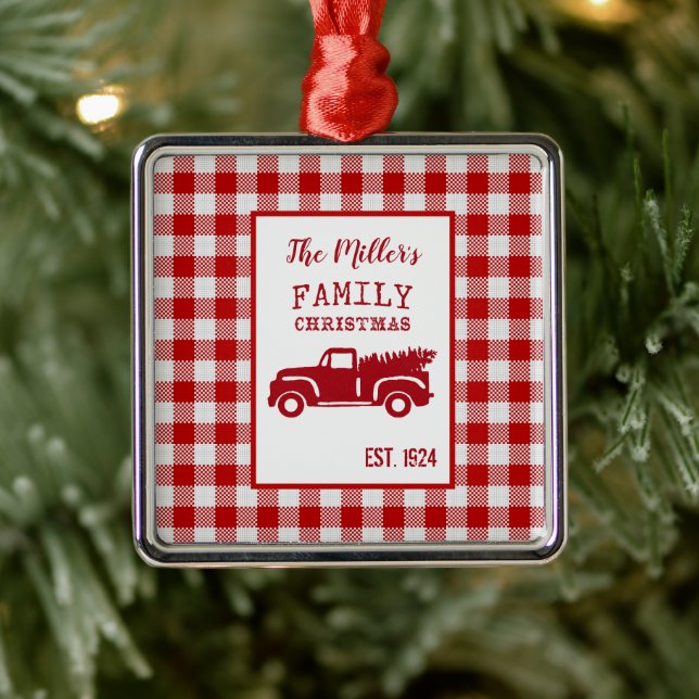 Farm Truck Custom Name Christmas Keepsake Metal Ornament (Tree)