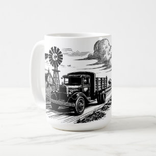 Farm Truck windmill Barn Farmer Art ink drawing Coffee Mug