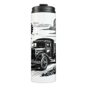 Farm Truck windmill Barn Farmer Art ink drawing Thermal Tumbler
