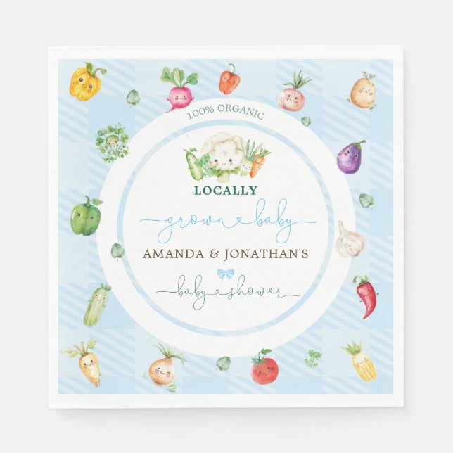 Farm Vegetables Blue Boy Baby Shower Napkin (Front)