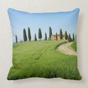 Farm villa with cypress trees in Tuscany Cushion