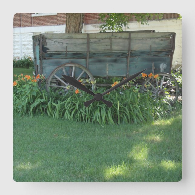 Farm wagon square wall clock (Front)
