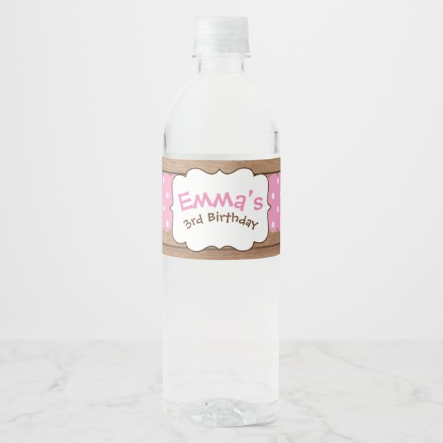 Farm Water Bottle Labels, Pink and brown Label (Front)