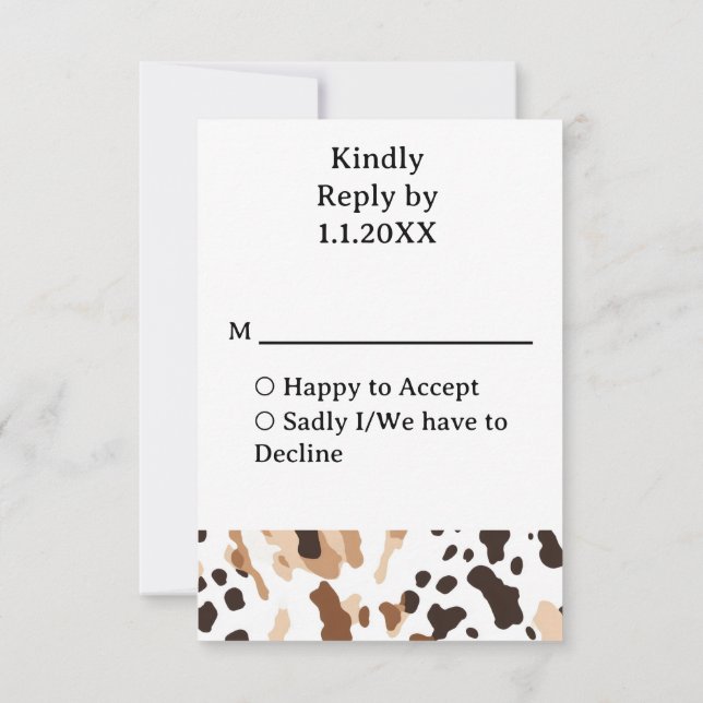 Farm wedding Cowhide Print RSVP Card (Back)