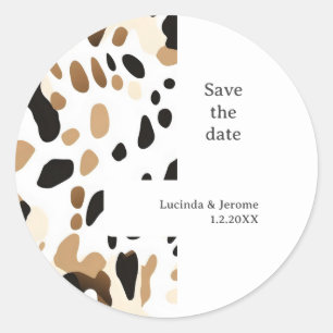 Farm Wedding Cowhide print Save the date Classic Round Sticker