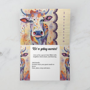 Farm wedding event Colourful Cow Invitation
