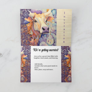 Farm wedding event Colourful Cow purple Invitation