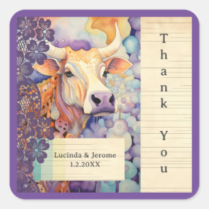 Farm Wedding ox Cow Thank you Square Sticker