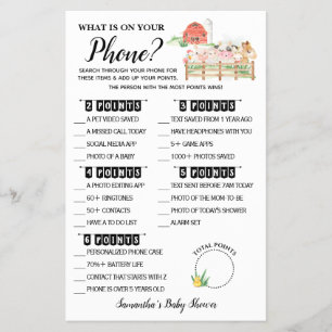 Farm What is on your Phone Baby Shower Game card