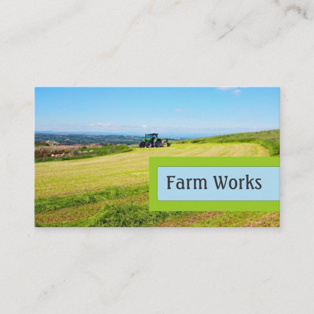 Farm works, fields and a tractor business card (Front)