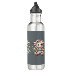 Farmcore Kawaii Calf in Vintage Floral Dress 710 Ml Water Bottle
