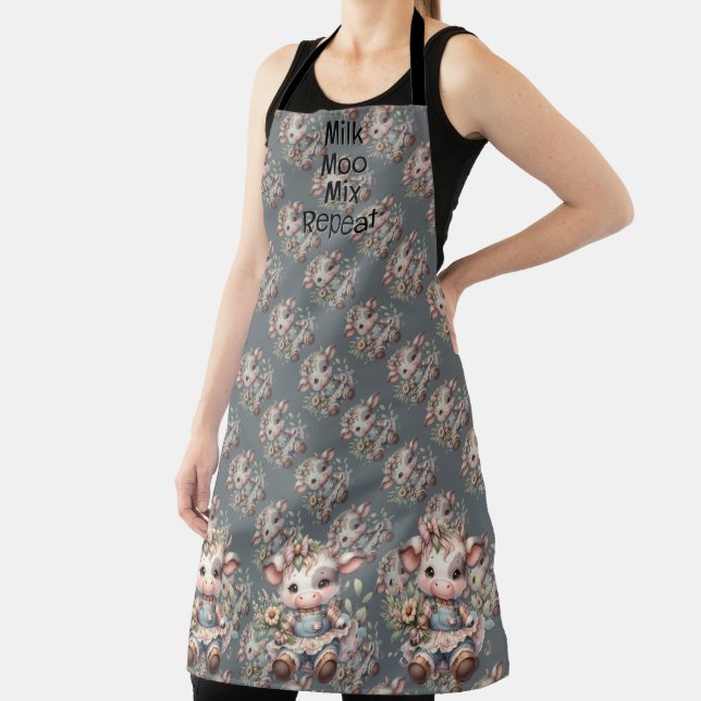 Farmcore Kawaii Calf in Vintage Floral Dress Apron (Insitu)