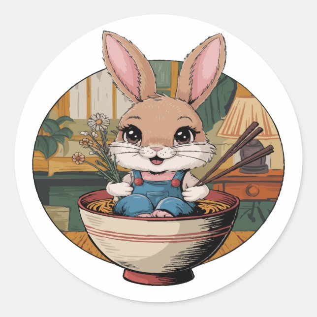 Farmcore Ramen Bunny Classic Round Sticker (Front)