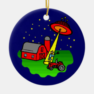 Farmer Alien Abduction Ceramic Ornament