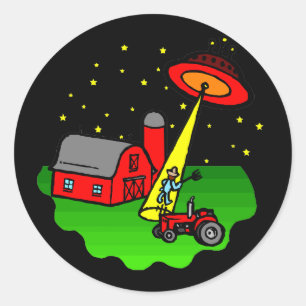 Farmer Alien Abduction Classic Round Sticker