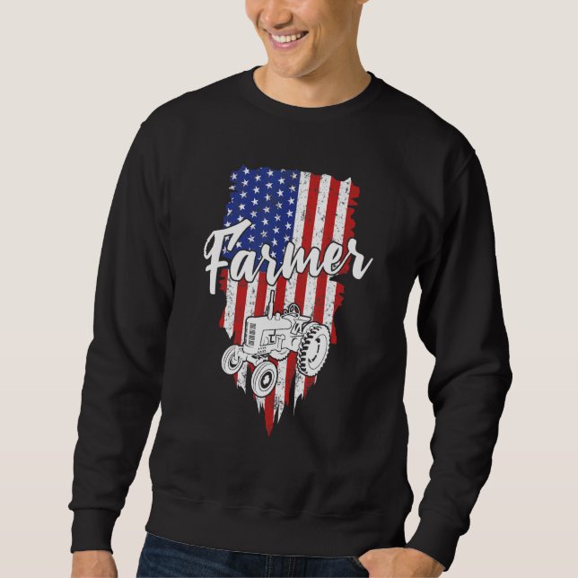 Farmer American Flag Retro Farming Tractor Usa Pat Sweatshirt (Front)