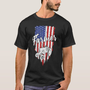 Farmer American Flag Retro Farming Tractor Usa Pat T-Shirt