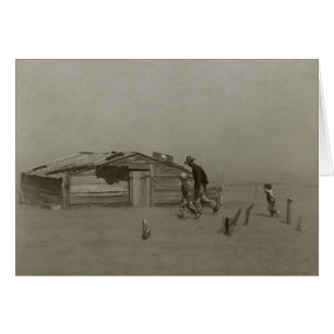 Farmer and Sons Walking in a Dust Storm