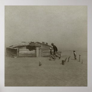 Farmer and Sons Walking in a Dust Storm Poster