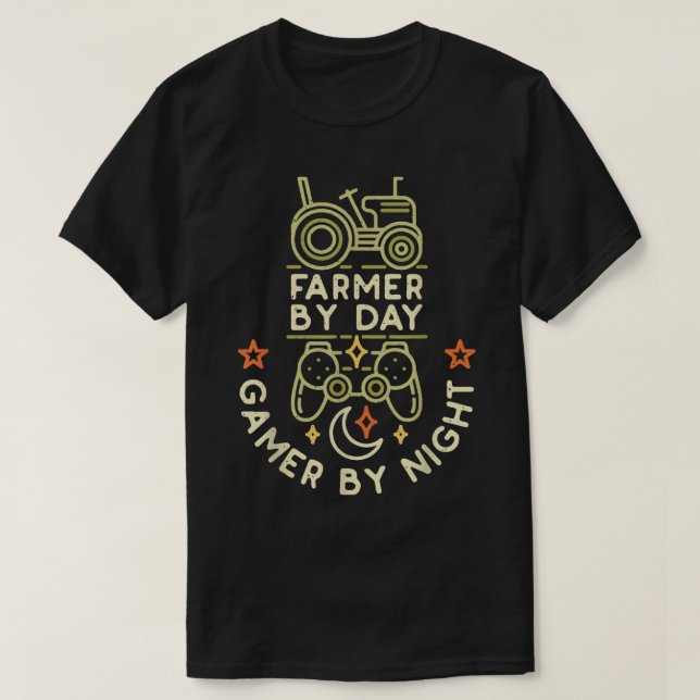 Farmer By Day Gamer By NightTractor and Video Farm T-Shirt (Design Front)