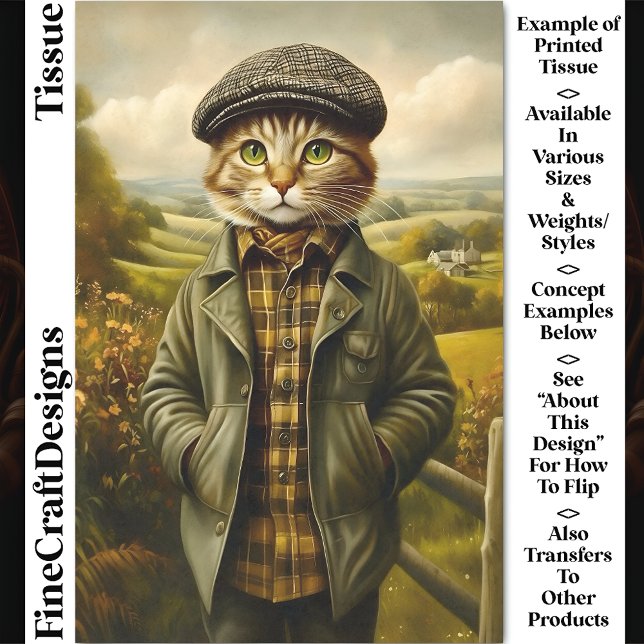 Farmer Cat Portrait in Landscape CM1 Decoupage Tissue Paper (Creator Uploaded)