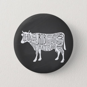 farmer cow beef butcher meat cuts art small holder 6 cm round badge