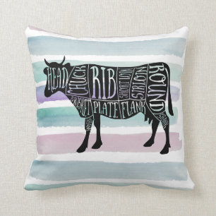 farmer cow beef butcher meat cuts art small holder cushion
