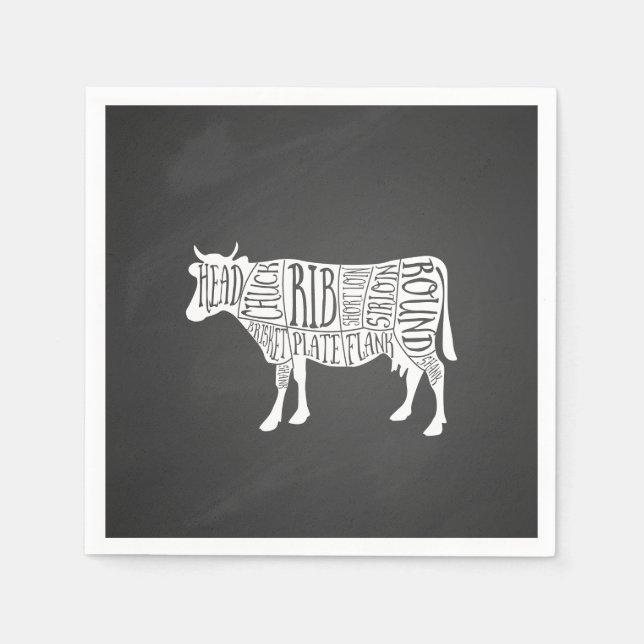 farmer cow beef butcher meat cuts art small holder napkin (Front)