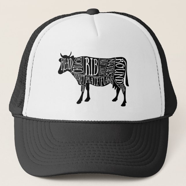 farmer cow beef butcher meat cuts art small holder trucker hat (Front)