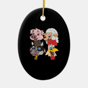 Farmer Cute Pig Sheep Cow Chicken Gift Ceramic Ornament