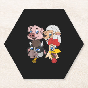 Farmer Cute Pig Sheep Cow Chicken Gift Paper Coaster