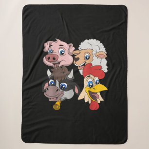 Farmer Cute Pig Sheep Cow Chicken Gift Sherpa Blanket