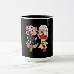 Farmer Cute Pig Sheep Cow Chicken Gift Two-Tone Coffee Mug