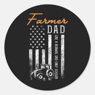 Farmer Dad Like A Normal Dad Only Cooler Usa Flag Classic Round Sticker