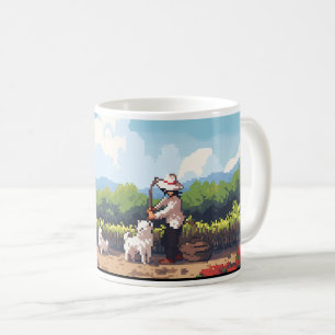 Farmer, Dog, And Farm In Pixel Coffee Mug