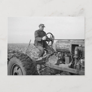 Farmer Driving Tractor, 1937 Postcard