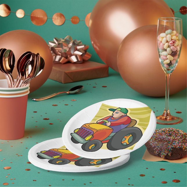 Farmer Driving Tractor Farm Vehicle Paper Plate (Creator Uploaded)