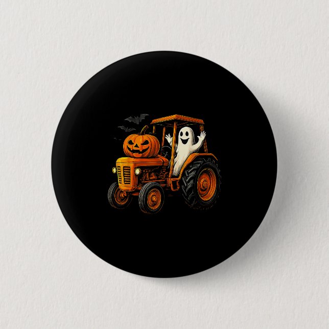 Farmer Ghost Tractor Pumpkin Soky Season Halloween 6 Cm Round Badge (Front)