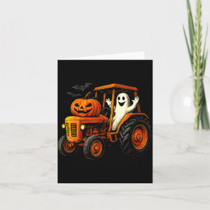 Farmer Ghost Tractor Pumpkin Soky Season Halloween Card