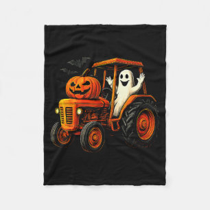 Farmer Ghost Tractor Pumpkin Soky Season Halloween Fleece Blanket