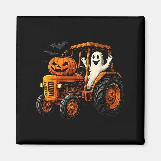 Farmer Ghost Tractor Pumpkin Soky Season Halloween Magnet (Front)