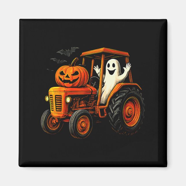 Farmer Ghost Tractor Pumpkin Soky Season Halloween Magnet (Front)