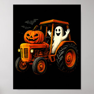 Farmer Ghost Tractor Pumpkin Soky Season Halloween Poster